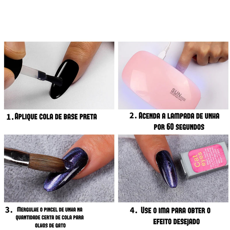 Gel UV esmaltes para Nail Art, Glitter polonês para olho de gato, Acessórios para tintas para unhas, 6 cores, 5ml