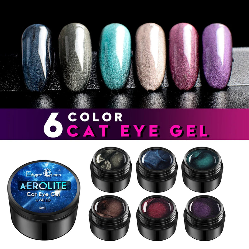 Gel UV esmaltes para Nail Art, Glitter polonês para olho de gato, Acessórios para tintas para unhas, 6 cores, 5ml